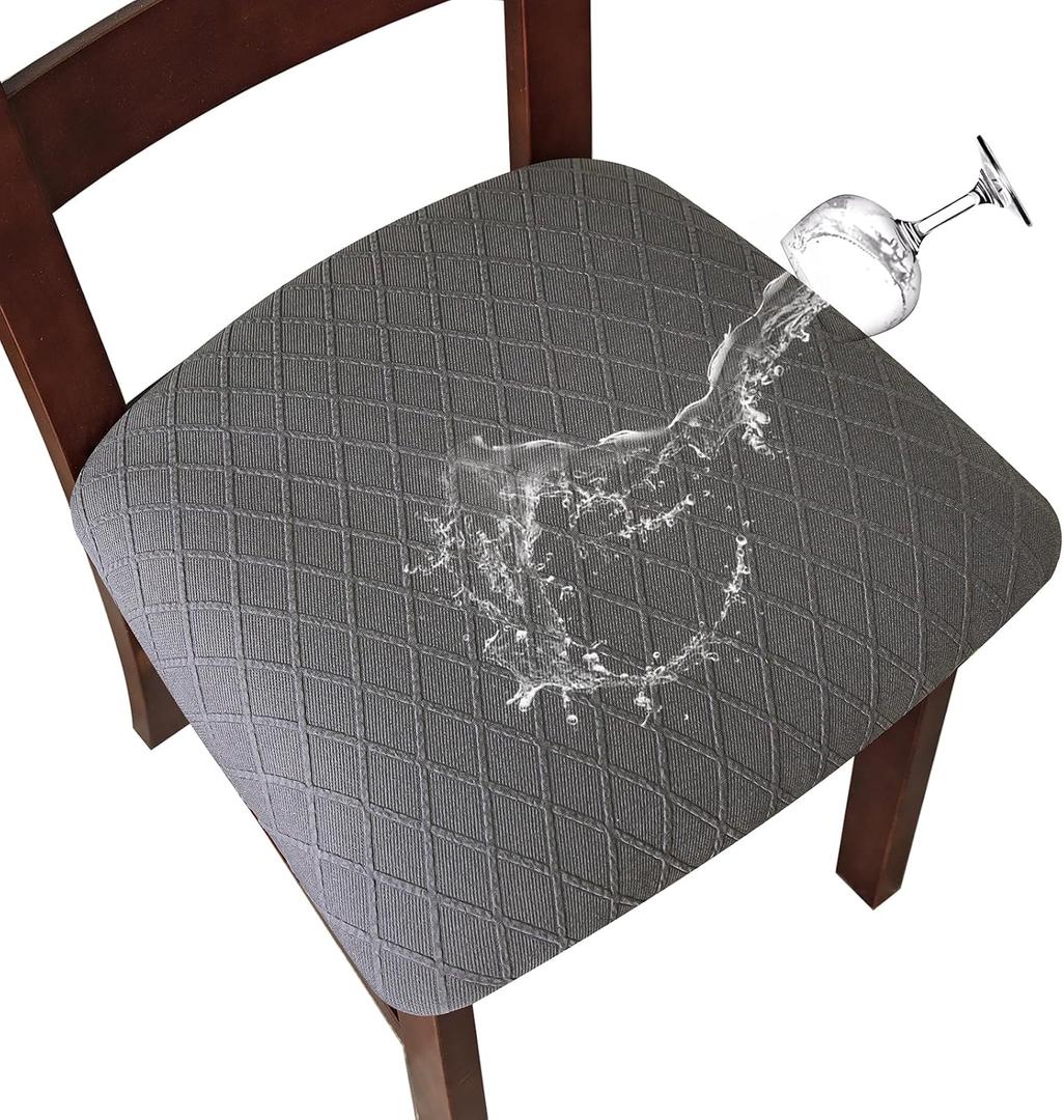 Genina Waterproof Seat Covers for Dining Room Chairs Covers Dining Chair Cover Kitchen Chair Covers (Dark Gray, 2 Pcs)