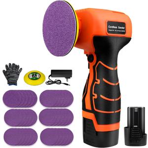 16.8V Cordless Electric Sander with 36PCS Sandpapers, 3500 RPM, 3.0Ah Battery, Lightweight & Compact Design for Wood, Metal, Paint Removal, and DIY Projects (Orange/Black)
