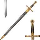Medieval Templar Knight Sword – 33-33.3 Inch Black & Red & Gold Crusader Replica for Cosplay, Collection & Display