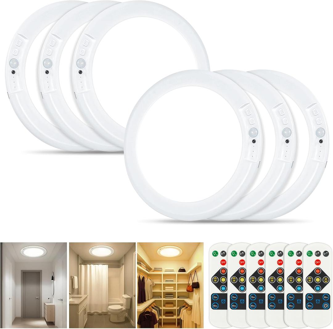 Rechargeable Ceiling Light, No Wiring Battery Operated Ceiling Lights with Remote, Motion Sensor Dimmable Timing Motion Activated Overhead Shower Light for Bathroom Pantry Hallway Porch (6) (Multicolor)