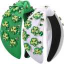 St. Patrick's Day Headband for Women, Lucky Shamrock Hair Accessory with Rhinestones, Green Crystal Knotted Hairband for Irish Holiday, Parade & Party