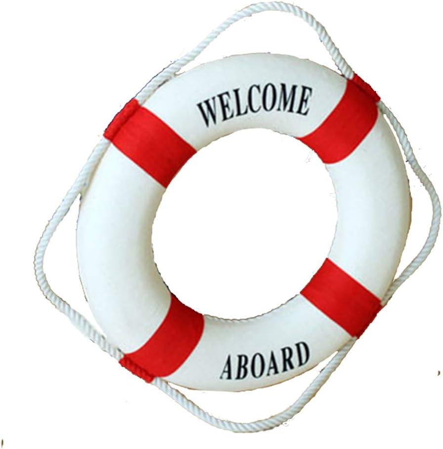 MorroMorn Lifebuoy Wall Hanging Decor - Welcome Aboard Mediterranean Style Home Decoration (Red, 12") (1.80" x 12.00")