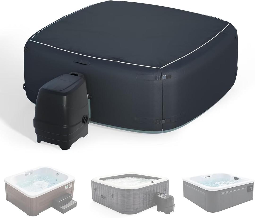 XCZ Portable Hot Tub Cover, Inflatable Hot tub Full Coverage - Waterproof, Sun Protection, dust Proof, Suitable for 94 "Inflatable hot tub spa,Square (Gray, Cover only)
