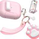 AirPods Pro 2nd/1st Generation Case with Cleaning Kit, Anti-Slip Adjustable Kickstand, Anti-Fingerprint Coating & Precision, Full Drop Protection Cover with Cute Keychain, Pink