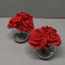 Hollyone 2Pcs Red Roses Artificial Flowers in Vase Small Silk Fake Rose Bouquet Flowers Floral Arrangements with Glass Vase with Faux Water for Home Bathroom Office Table Centerpiece Decorations