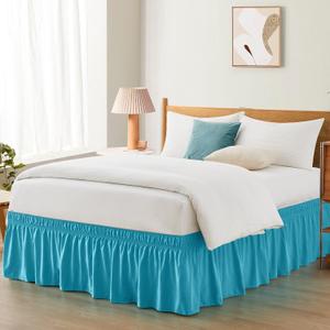 Entisn Teal Adjustable Bed Skirt for Twin & Twin XL Bed - with 14 Inch Tailored Drop, Wrap Around Bed Skirts with Adjustable Elastic Belt for Easy Fitting - Wrinkle & Fade Resistant