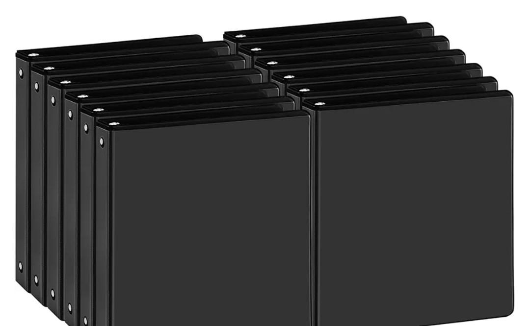 Durable 1 inch 3-Ring Binder, 1" Round Ring Binder with 2 Inside Pockets, Bulk Basic Binders, Clear View Cover 1-inch Binders Holds 8.5'' x 11''Paper for Office/Home/Back to School（Pack of 12, Black)
