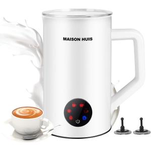 MAISON HUIS Milk Frother, 6-IN-1 Electric Milk Steamer, 20oz/591ml Hot & Cold Foam Maker for Latte & Cappuccino, 550W Fast Heating Stainless Steel Milk Steamer, Hot Chocolate Maker (White)