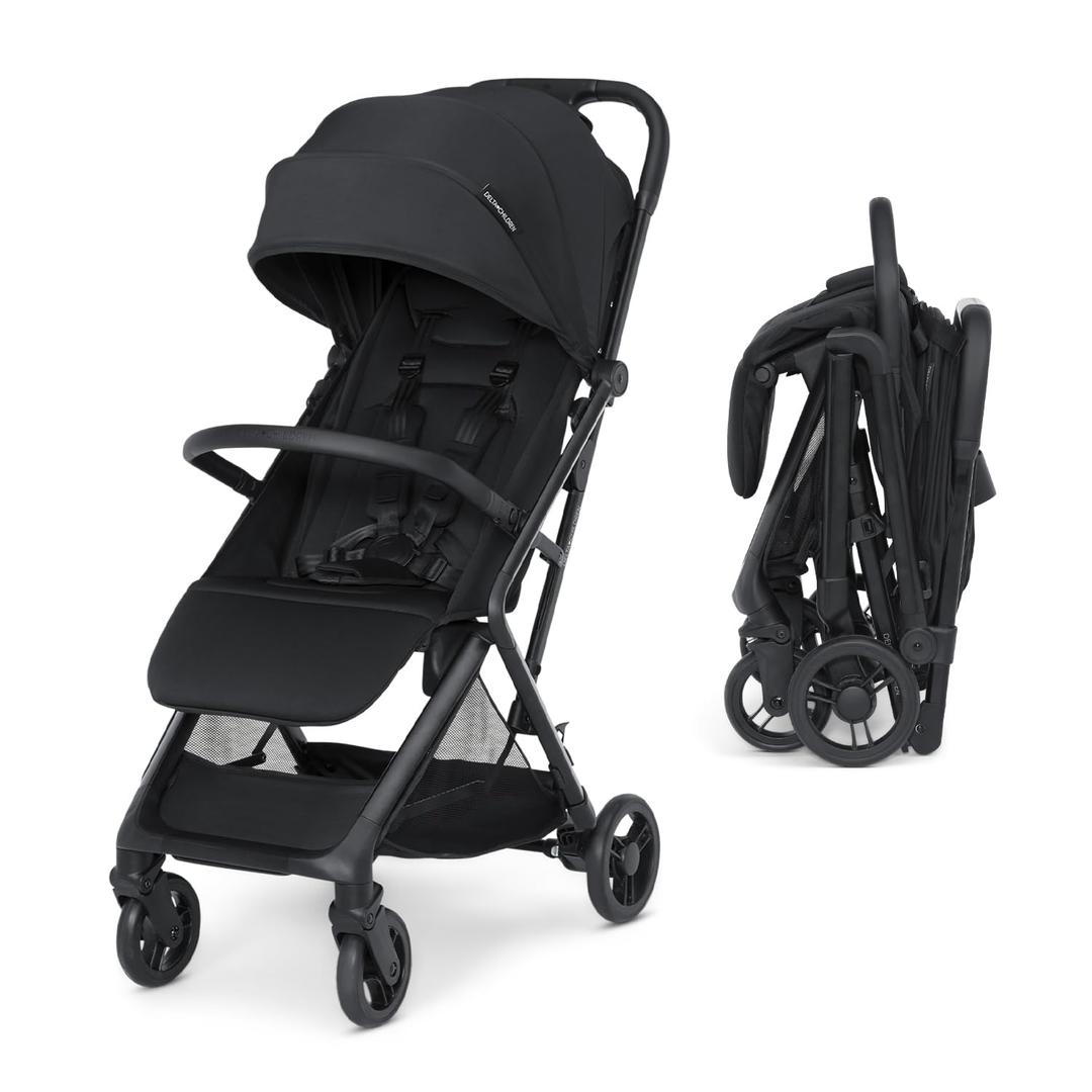 Delta Children Icon Ultra Compact Lightweight Everyday & Travel Stroller - One-Hand Fold - Only 15.6 Pounds - Fits in Overhead Compartments - Greenguard Gold Certified - Multi-Position Recline,Black