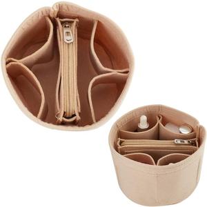WADORN Small Felt Purse Organizer Insert, Handbag Insert Liner for LV Cannes Round Bucket Bag Organizer Barrel Bags Interior Inserts Accessories for Bucket Makeup Bag, 5.11x4.65 In, Beige