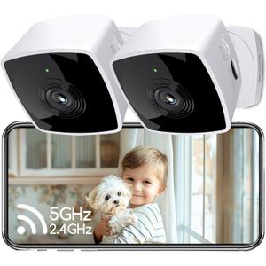 Blurams 5GHz Cameras for Home Security, 2K Security Camera Indoor, Pet Camera with Phone App, Indoor Camera w/AI Motion Detection, 2-Way Audio, Compatible with Alexa&Google Home, WiFi 6 (2-Pack White)