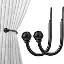 Curtain Holdbacks, Decorative Curtain Tieback for Wall Curtain Hooks for Drapes with Simple Diamond Cone Finials Black (2 Pack)