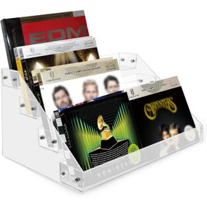 4 Tier Acrylic CD Holder Stand, Tiered CD Storage Rack with Cross Wrench, Clear DVD Rack for Counter Display Supplies, DVD Storage Shelves for Media Shelf Organization