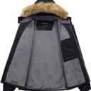 Pursky Men's Waterproof Ski Jacket Winter Snow Coats Fur Hooded Raincoats Parka (Black, L)