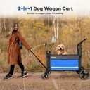 Petbobi Dog Wagon Stroller for Large & Medium Dogs, 2-in-1 Push Pull Pet Cart with Ramp, Foldable Wagon, 360° Swivel Wheels, Adjustable Handles, Safety Leashes, Blue
