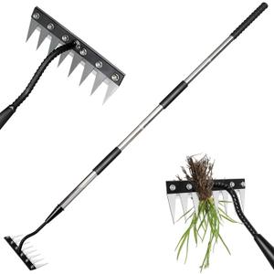 Garden Weeding Rake, Iron Weed Rake with Long Handle(27" - 60"), Heavy Duty 8 Teeth Manganese Steel Iron Weeding Rakes for Weeding, Yard, Farm...