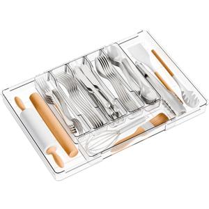 Yieach Large Clear Expandable Silverware Drawer Organizer for Kitchen,BPA FREE Adjustable Utensil Drawer Organizer and Silverware Tray,Plastic Flatware Organizers,Cutlery,Knife,Fork and Spoon Holder