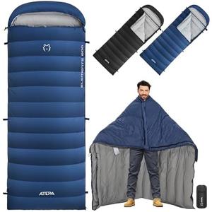 ATEPA Down Sleeping Bag, Recycled 650FP 4 Season Summer & Winter Compact Rectangle Lightweight Waterproof Wearable Sleeping Bag with Compression Sack for Camping Backpacking Hiking