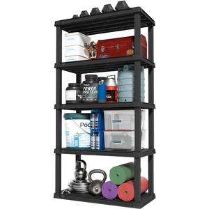 IRIS USA 5-Shelf Heavy Duty Plastic Storage Shelves, 750lb Capacity, 73" H x 36" W x 18" D, Large Modular Shelving Unit Storage Organizer for Garage, Home, Warehouse & Gym, Storage Rack - Black