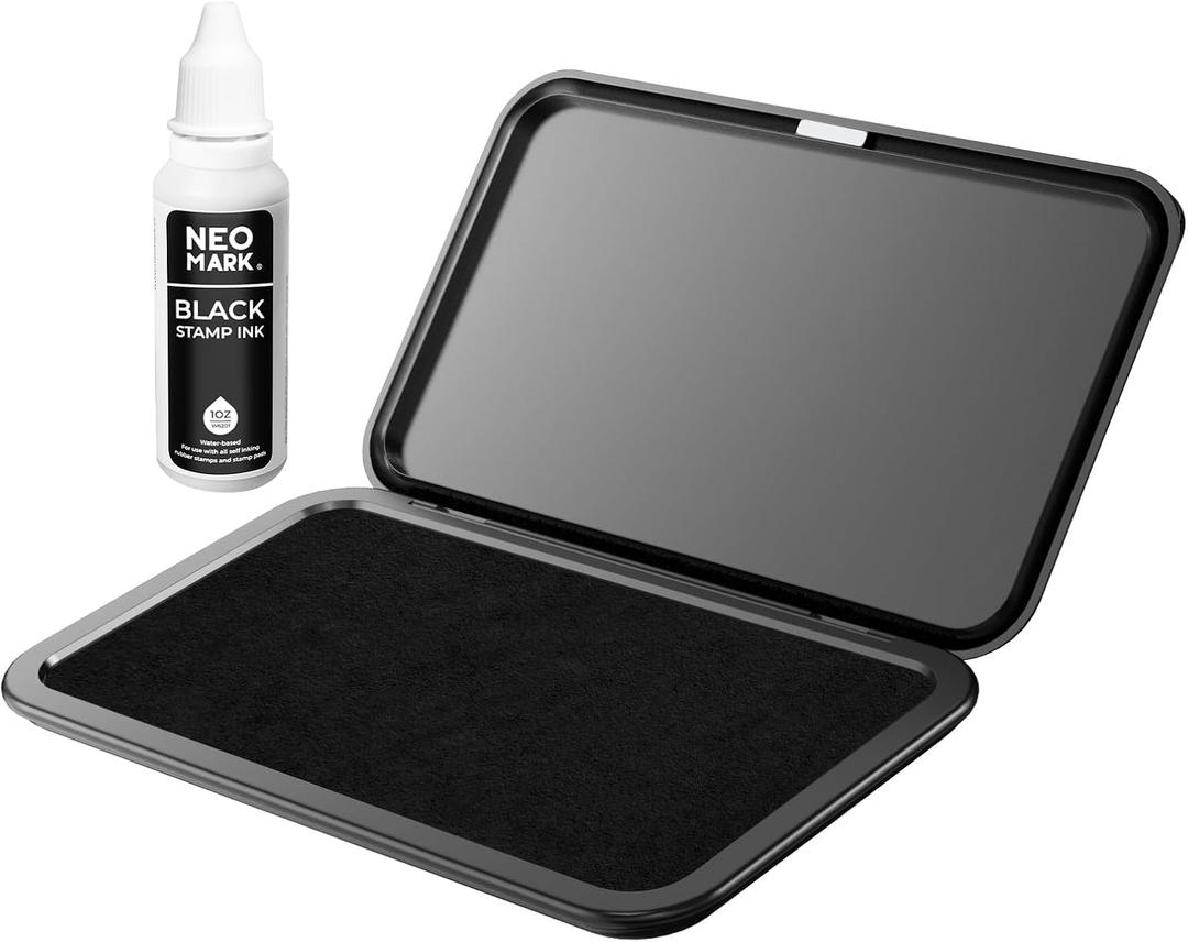 NEO MARK Large Stamp Pad Kit, 1oz Ink Included, 3.5" x 6.25", Black