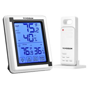 VIVOSUN Indoor Outdoor Thermometer Wireless Digital Hygrometer Temperature and Humidity Monitor with Touchscreen LCD Backlight, 200ft/60m Range, Battery Included (1 Remote Sensors)