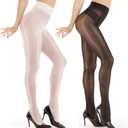 ARRUSA Women's Super Sexy Shiny Sheer Control Top Footed Tights Silk Stockings Ultra Shimmery High Waist Pantyhose (One Size, Black&white)