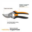 Fiskars Bypass Pruning Shears, 1-Inch Cut Capacity Softgrip Pruner, Forged Steel Replaceable Blade Stays Sharp Through Heavy Use with Rust Resistant, Low-Friction Coating