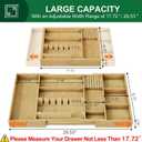 Bamboo Silverware Drawer Organizer, 17.72-29.53 Inch Expandable Large Kitchen Drawer Organizer, 5-8 Slot Flatware with Removable Card Slots & Knife Block for Spoon Butter Knive, Natural