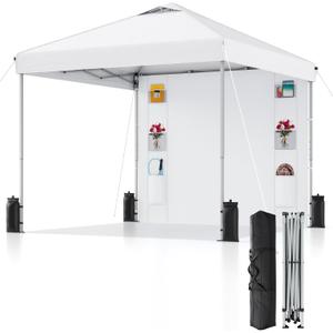 10x10 Pop Up Canopy with Sidewalls, Instant Heavy Duty Canopy Tent for Parties, Events, Camping, One Person Setup - White