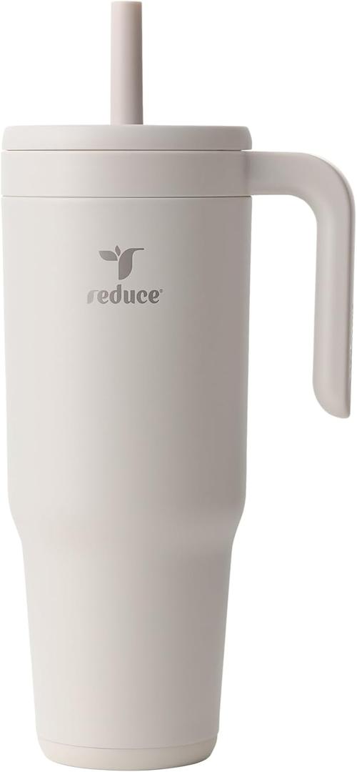 REDUCE Chiller Vacuum Insulated 40 oz Tumbler with Spill-Proof Silicone Straw - Sustainable Tritan Lid with Water Intake Markers - Soft Sit Base Travel Mug - Dishwasher Safe - Unbleached