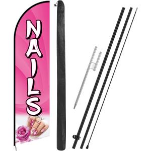 Remagr Nails Feather Flag 11 Ft Advertising Swooper Flag Banner with Flag Pole and Ground Stake Windless Shop Sign for Retail Store Outdoor Business
