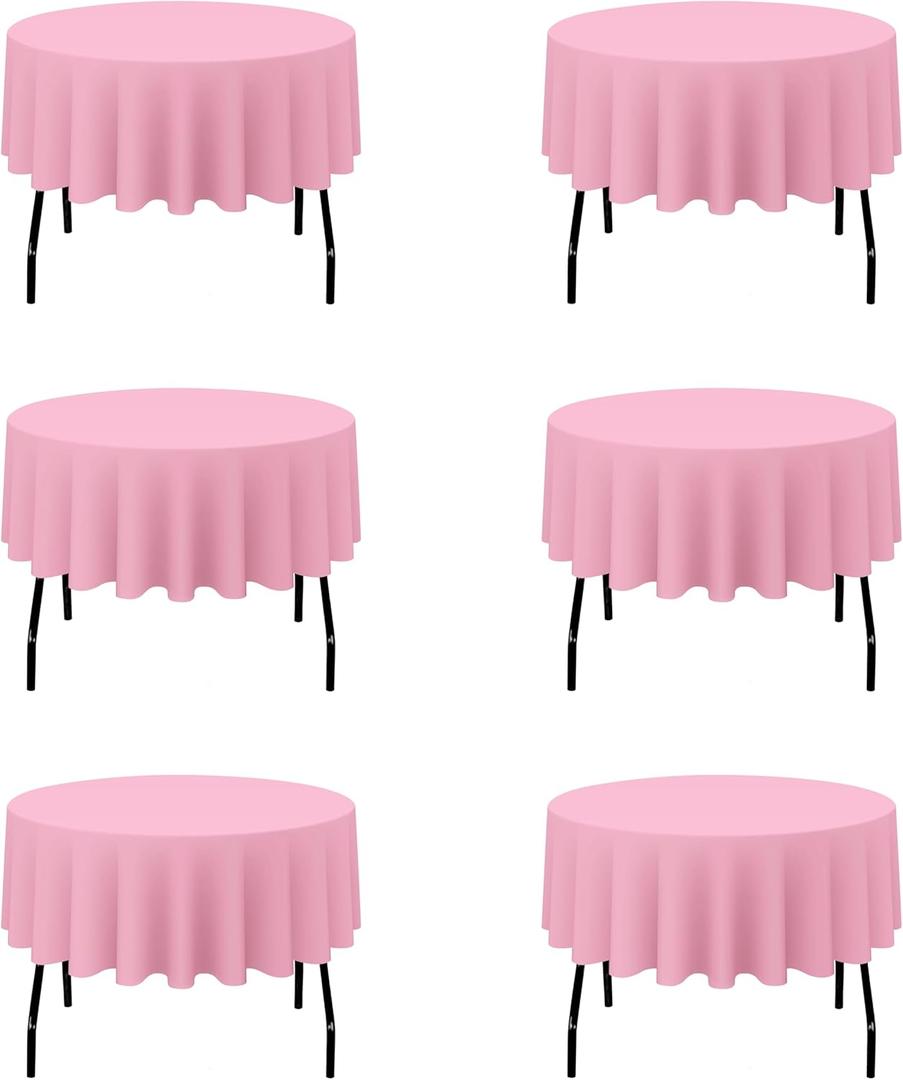BRILLMAX 6 Pack Pink Round Tablecloths 70 Inch for 30-48 Tables - 150 GSM Polyester Fabric, Standard Drop, Water, Stain & Wrinkle Resistant Cloth Cover for Wedding Reception Banquet Dining Party