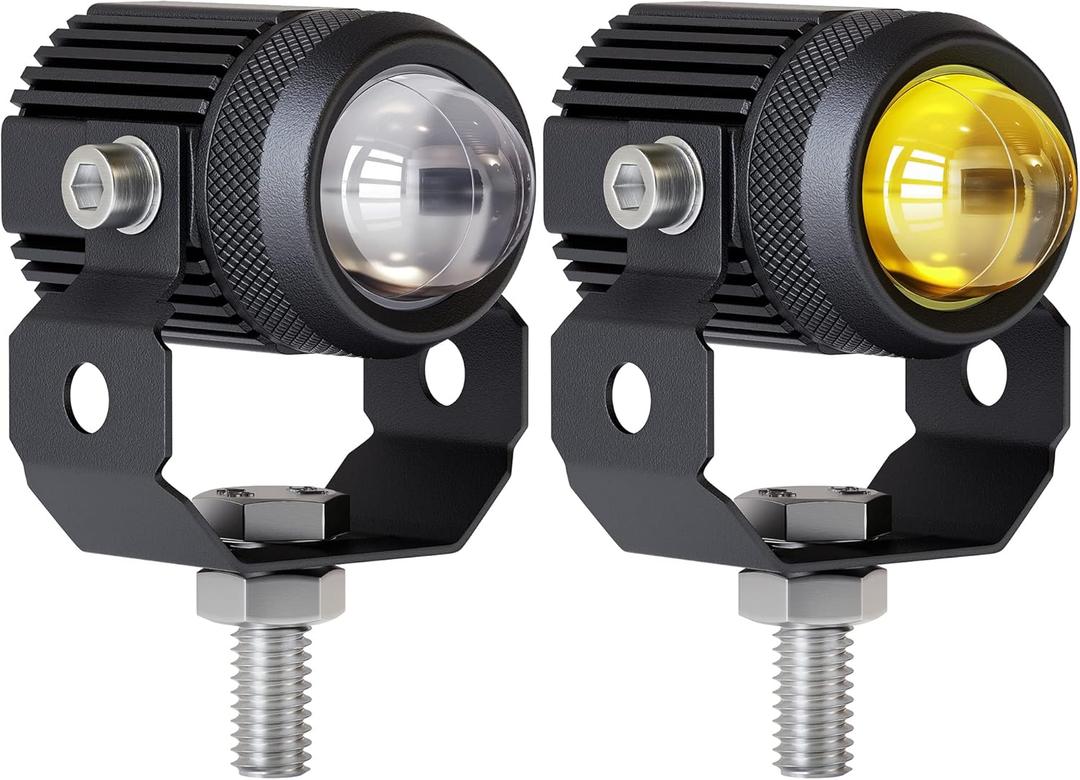 Zmoon Motorcycle LED Driving Fog Lights 60W White and Amber LED Pods Projector Lights 1.3" Aux Spotlight, Compatible with Tractor Truck ATV UTV SUV Boat etc. (2 pack)