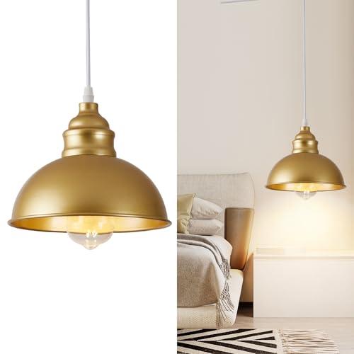 SoodMi Plug in Pendant Light, 15FT Hanging Lights, On/Off Switch, Industrial Pendant Light with Plug in Cord, Metal Hanging Lamps for Living Room, Kitchen, Dining Room Gold