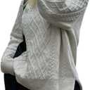 RoseSeek Women's Cable Knit Sweater Crew Neck Long Sleeve Loose Pullover Jumpers (White, S)
