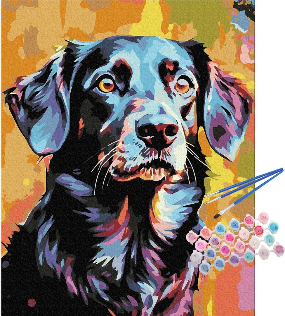 TOCARE Black Labrador Paint by Numbers Kit for Adults, Dog Paint by Number Adult Canvas,Adults' Paint-by-Number Kits for Dog Lovers 16x20inch (Without Framed)