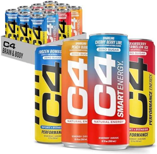 Cellucor C4 Performance & Smart Energy Drink Official Variety Pack | Zero Sugar Carbonated Preworkout Energy | 150+200mg Caffeine with Beta Alanine | 4 Flavors | 12 Fl Oz (12 Pack) EXP 07/31/25