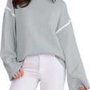 Women's Oversized Sweaters Loose Fit Fall Crewneck Color Block Knit Pullover Sweater Tops (Gray, L)