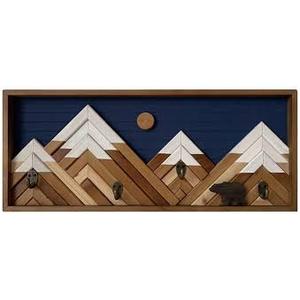24x10 Wooden Wall Decor Mountain With Metal Hooks
