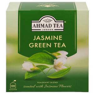 Ahmad Tea Jasmine Green Tea, Tagged Teabags without envelopes, 100 Count (EXP 09/25/26)
