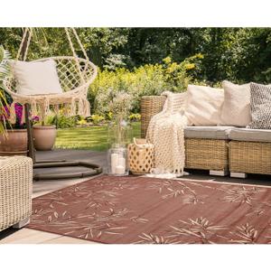 Liora Manne Carmel Indoor/Outdoor Power Loomed Synthetic Blend Low Profile Area Rug - Transitional Border Botanical Leaf Decorative (Bamboo Border Chili) (3'3" x 4'11")