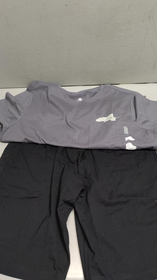 Sport Casual Set for Men Two Piece Tracksuit O-Neck Short Sleeves Tees Shirts Shorts Sweatpant Jogger Workout Suit, Grey and Black, S