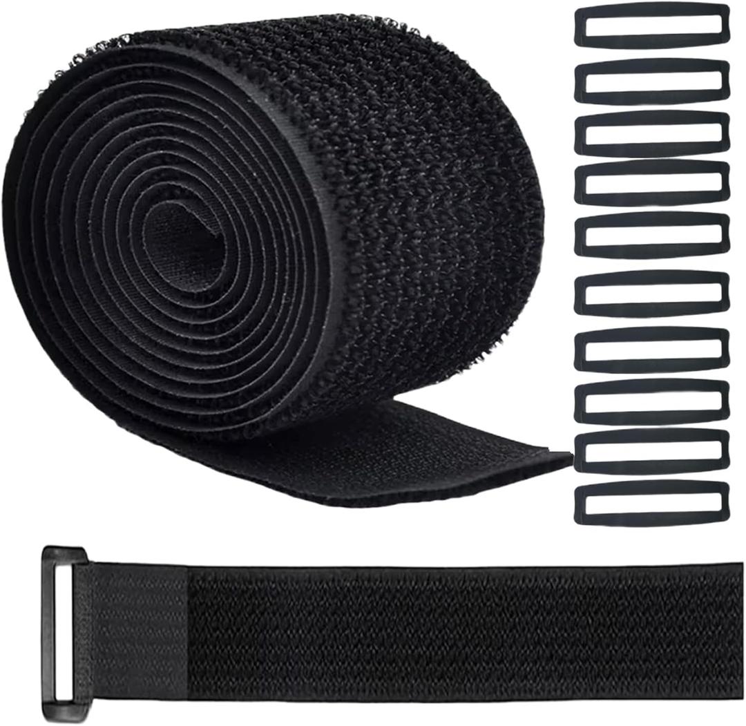 16ft 4 inch Wide Cable Straps with 10pcs Buckles, Heavy Duty Nylon Hook and Loop Straps for Fastening Securing, Reusable Cut-to-Length Straps for Organizer or Storage, Black