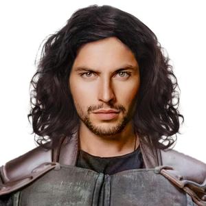 ANOGOL Hair Cap+Shoulder Length Black Curly Wig Middle Length Fluffy Wig Short Black Wavy Hair Halloween Cosplay Party Costume 70s Rock Star