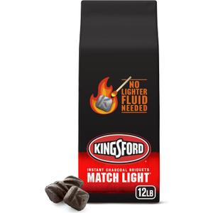 Kingsford Match Light Instant Charcoal Briquettes, BBQ Charcoal for Grilling, Ready in 10 Minutes, No Lighter Fluid or Starter Needed, 12 lbs