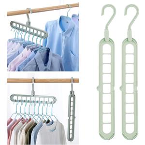 Hangers Space Saving - Plastic Collapsible Hanger Organizer for Shirt - Closet Hangers Space Saver with 9 Holes - Magic Foldable Clothes Hangers Space Saving for Wardrobe, 2 Pcs