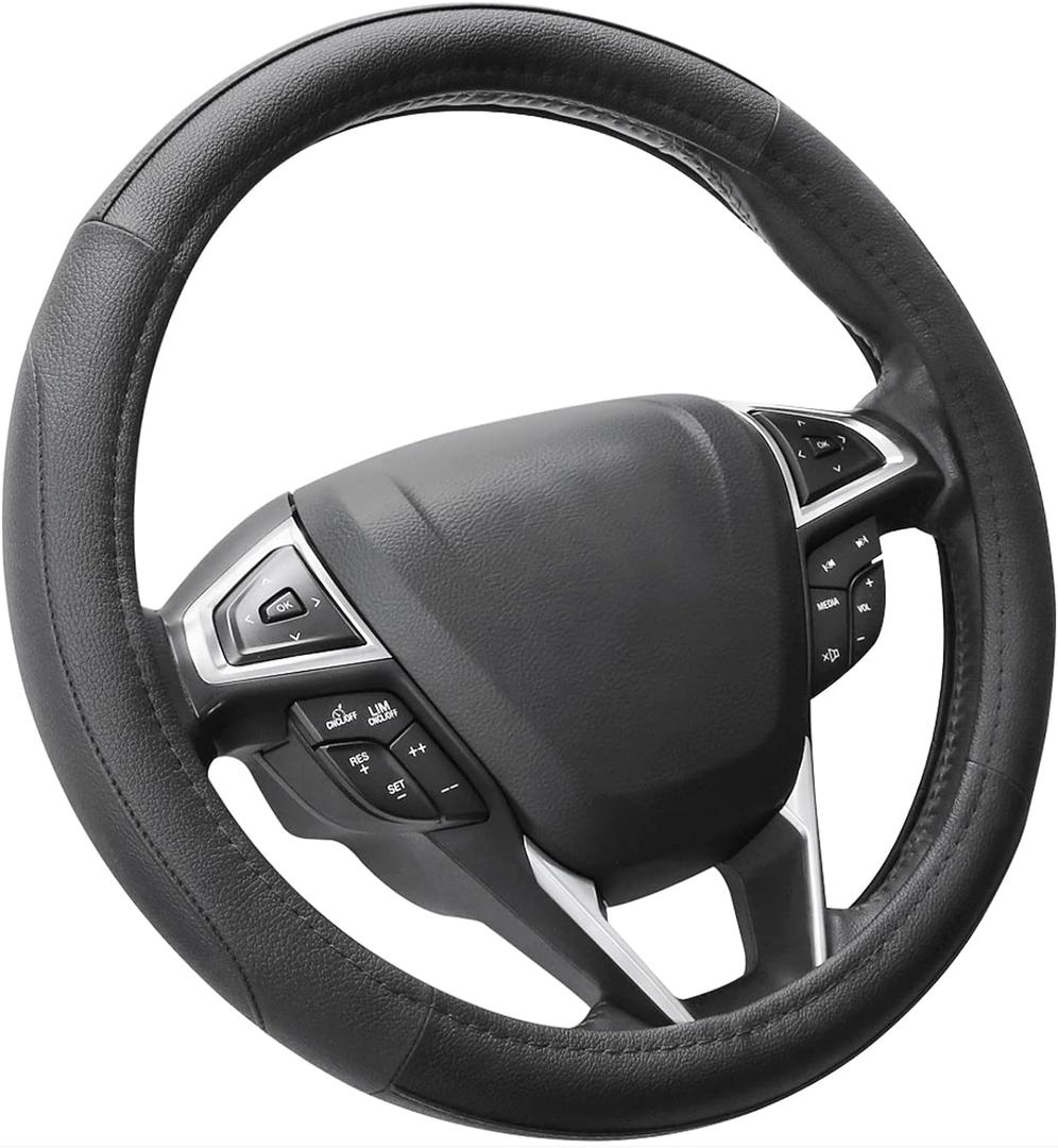 SEG Direct Car Steering Wheel Cover for Prius Civic Model 3 Model Y Camaro, Small Size 14-14.25 inch, Black Microfiber Leather (Small size[14''-14 1/4''])