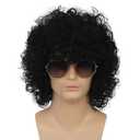 Kaneles Curly Afro 70s 80s Costume Wigs for Black Men Short Natural Fluffy Kinky Hair Cospaly Party Wigs, (Black)