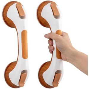 TAILI Shower Grab Bar, 2 Pack 12 Inch Suction Grab Bars for Bathtubs and Elderly, Shower Handle for Seniors Bathroom Safety Grip, No Drilling Removable,Wood Grain