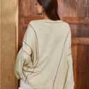 SOLY HUX Women's Long Sleeve Shirts Oversized Drop Shoulder V Neck T-Shirt Vintage Tops (Beige, S)